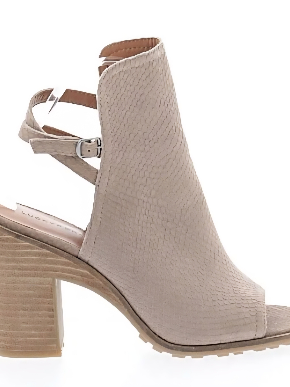 NEW Lucky Beige Textured Leather Open-Toe Block Heel Sandal